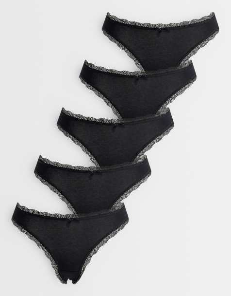 Dorina Essentials cotton 5 pack lingerie thongs in black - view 1