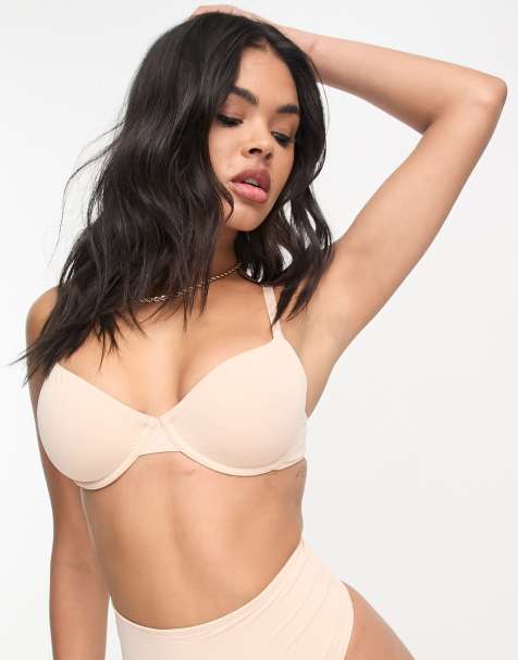 Hunkemoller Florencia bridal satin and lace padded balcony bra with  removeable straps in white