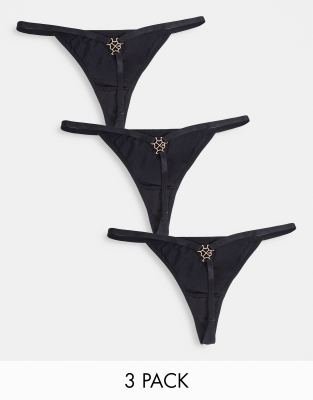 Dorina Fili 3 pack string thong in black - BLACK