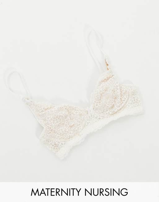 Dorina - Flores - Soutien-gorge de grossesse et d'allaitement non rembourré en dentelle et microfibre - Ivoire - CREAM