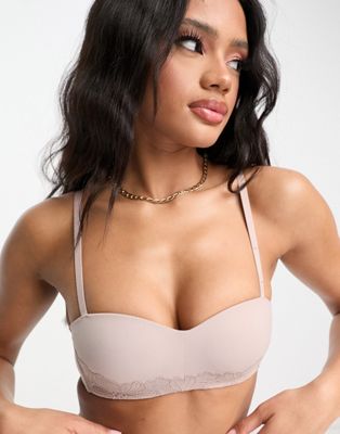 Dorina Frida lightly padded soft bandeau bra with lace detail in beige