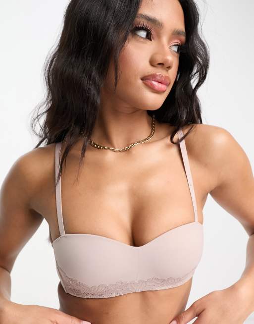 Dorina Frida lightly padded soft bandeau bra with lace detail in ivory