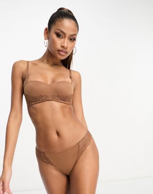 Dorina Frida lightly padded soft bandeau bra with lace detail in brown - ASOS Price Checker