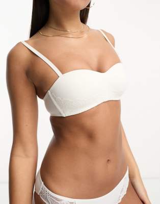 Dorina Frida lightly padded soft bandeau bra with lace detail in ivory