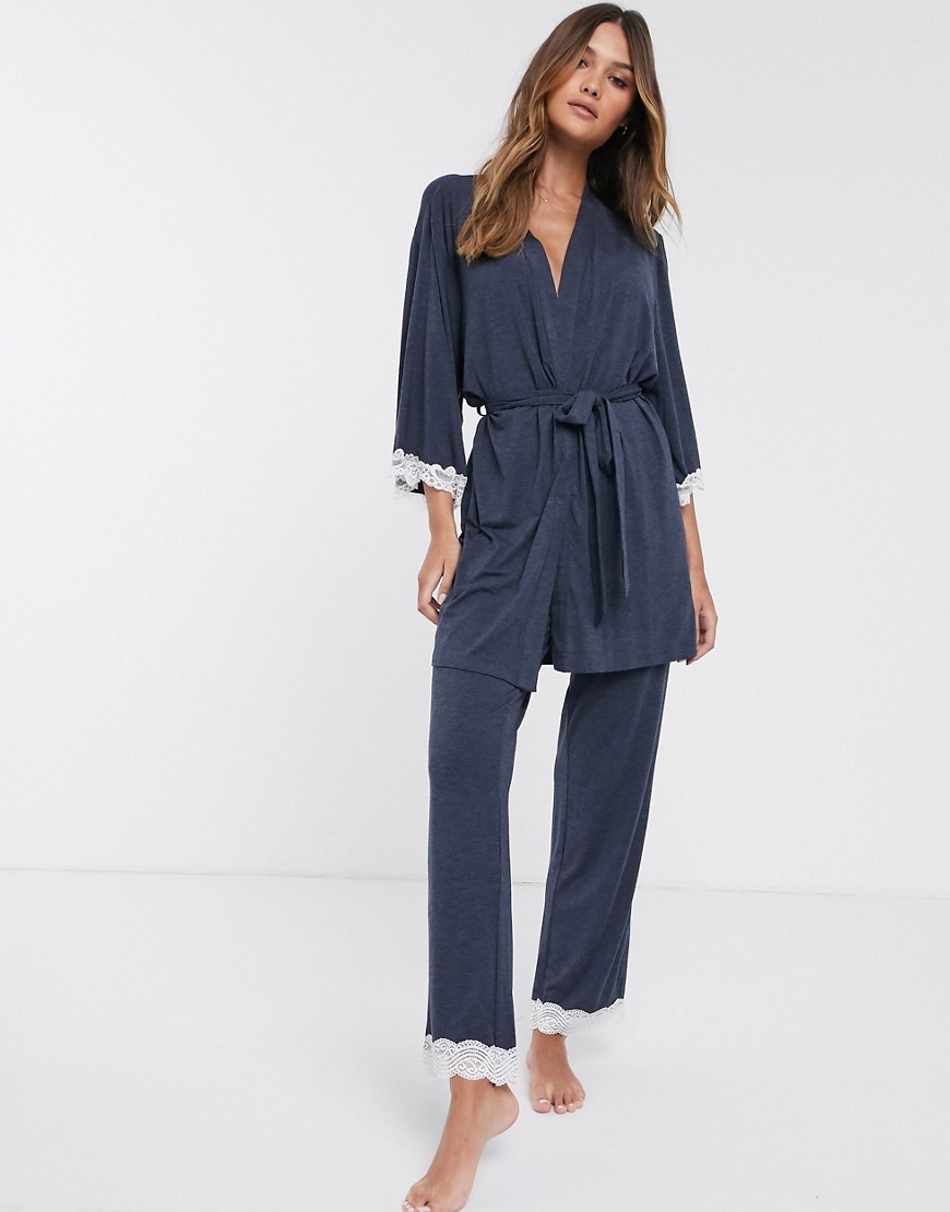 Dorina Henrietta - Pyjamabroek met modal en kant in grijs