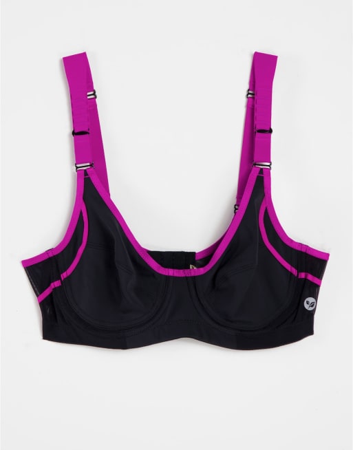 Dorina – Hudson – Unwattierter Sport-BH aus Mikrofaser in Schwarz und Rosa mit Bügel und starkem Halt - BLACK