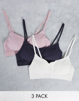 Dorina Josie lightly padded cami strap bralette 3 pack in pink ivory and grey