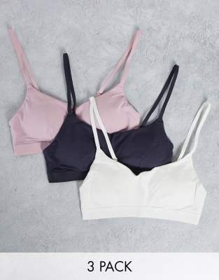 Dorina Josie lightly padded cami strap bralette 3 pack in pink ivory and grey