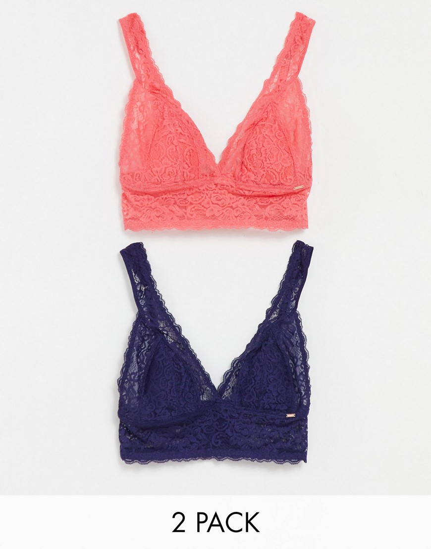 Dorina Lana 2 pack lace bralet with removeable padding in coral and navy-Multi
