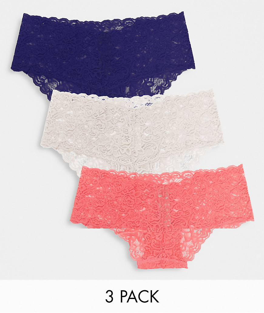 Dorina Lana 3 pack lace briefs in pink coral and navy-Multi
