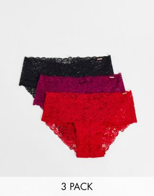 Dorina Lana lace brief 3 pack in black red and purple