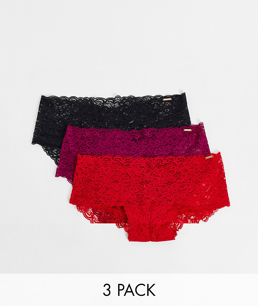 Dorina Lana lace brief 3 pack in black red and purple-Multi