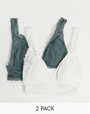 Dorina Lana lace lightly padded longline bralette 2 pack in ivory and dark sage - ASOS Price Checker