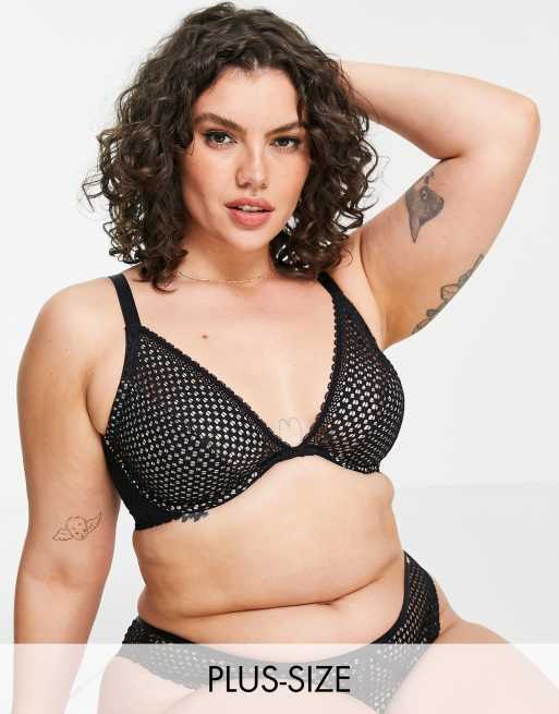 Dorina - Legion - Reggiseno con scollo profondo nero in pizzo geometrico non imbottito ad apice alto