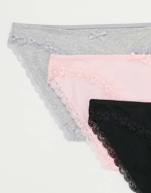 Dorina Lianne cotton 3-pack briefs in black, grey marle and pink, 4 of 4