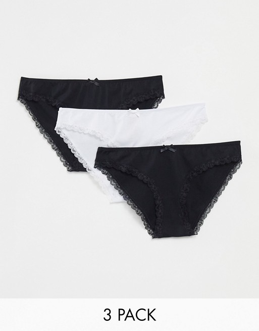 Dorina Lianne cotton 3 pack knickers in black and white