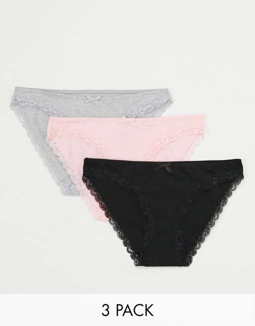 Dorina Lianne cotton 3 pack knickers in black grey marl and pink