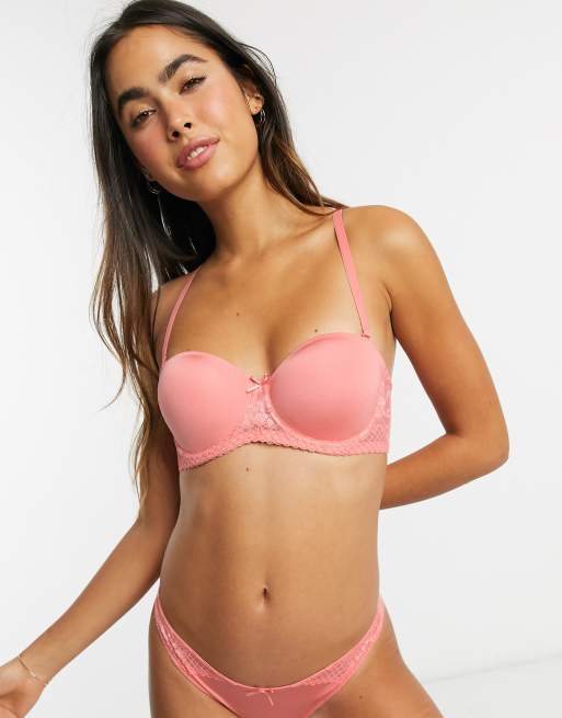 Dorina Lianne geo lace strapless balcony bra in coral