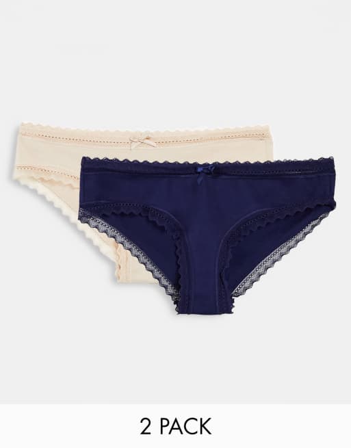 Dorina – Lila – 2er-Pack knappe Hüftslips in Beige und Marineblau - MULTI