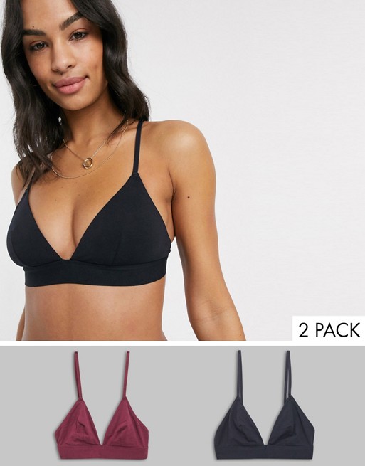 Dorina Lila organic cotton 2 pack triangle bralette in black and pink