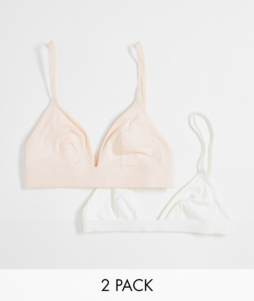 Dorina Lila organic cotton blend 2 pack tiangle bralettes in pink and ivory-Multi