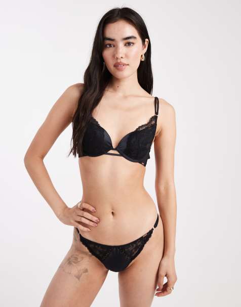 Dorina Lyra satin light padded plunge bra in black - view 1