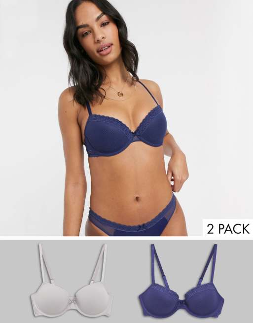 Dorina – Marinblå och grå behåar i 2-pack med lätt vaddering