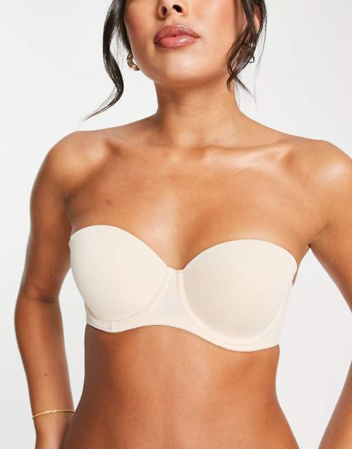 ASOS DESIGN microfibre moulded multiway strapless bra with clear centre in  white