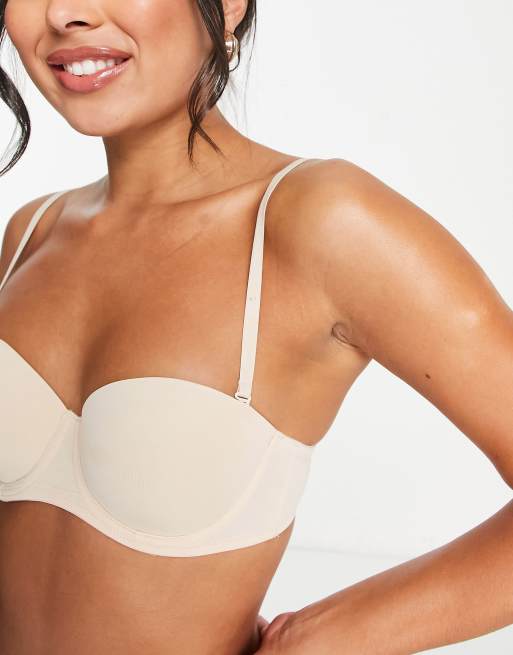 ASOS DESIGN microfibre moulded multiway strapless bra with clear centre in  white