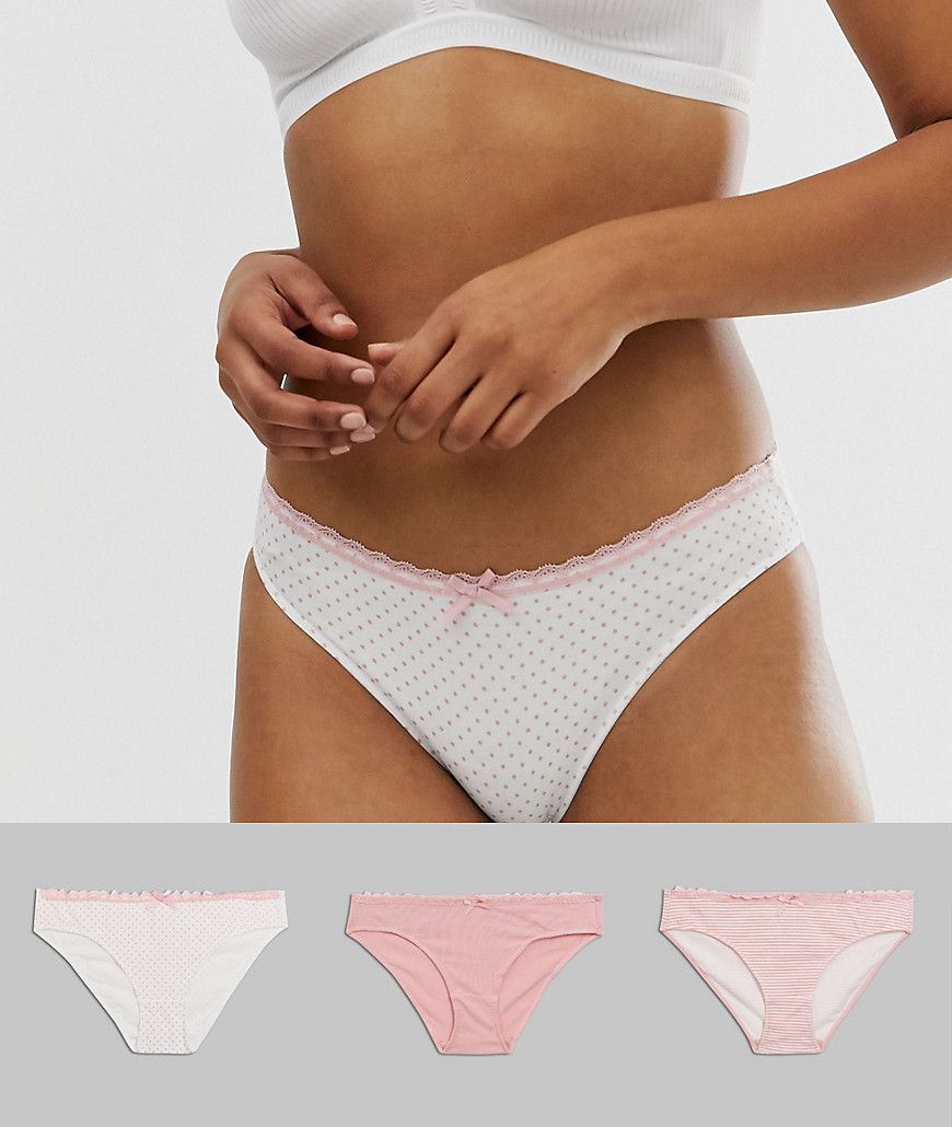 Dorina - Mila - Confezione da 3 culotte in cotone a righe e pois rosa e crema-Multicolore