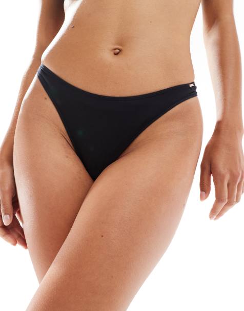 Dorina Mix & Match essential microfibre dipped front high leg lingerie thong in black - view 1