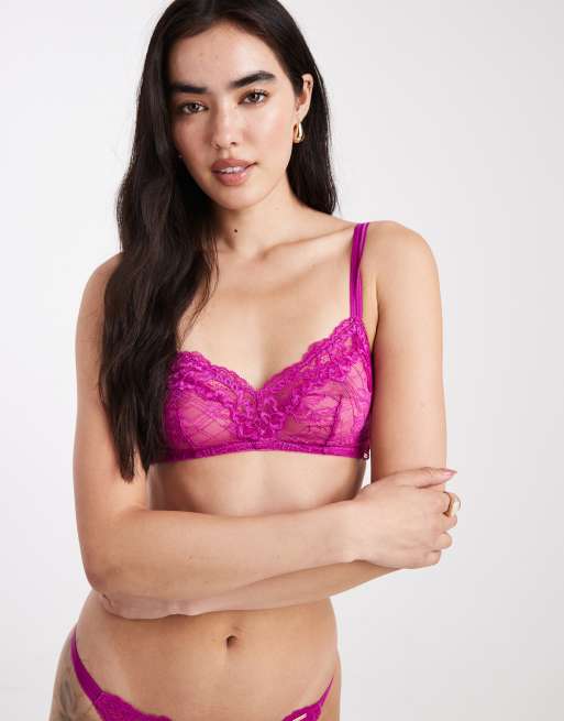 Dorina Origins Lace non padded bralet in fuchsia, 3 of 4