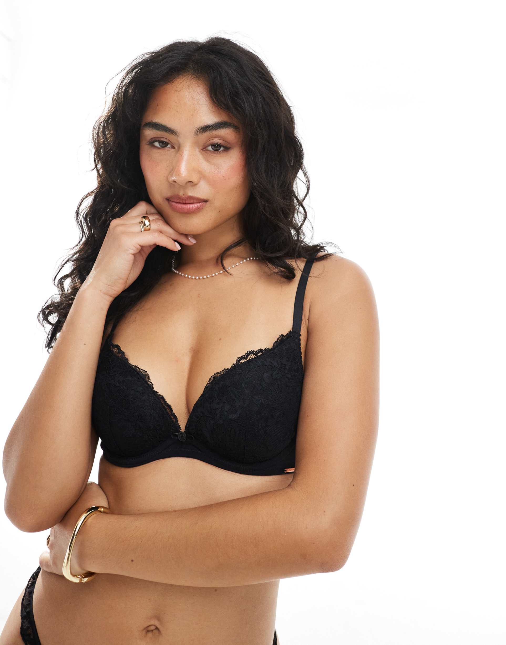 dorina origins lace padded push up bra in black
