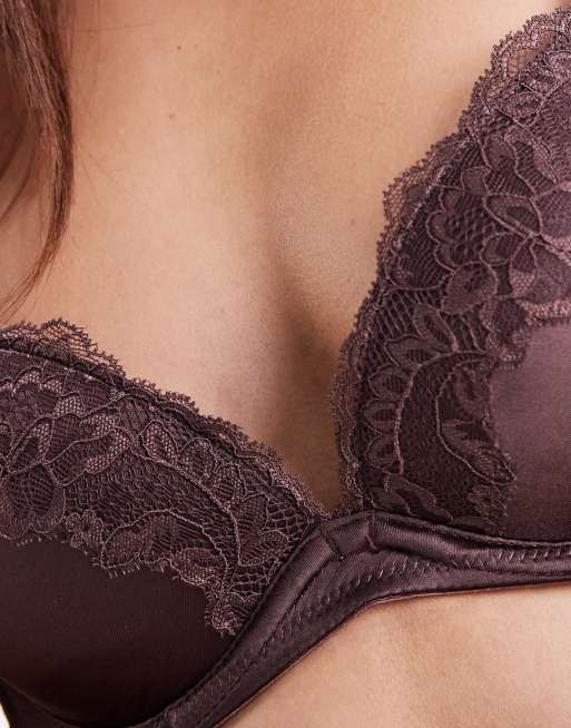 Dorina Origins shiny micro push up plunge bra in brown, 3 of 4