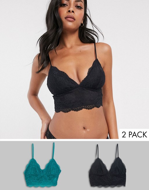 Dorina Piper 2 pack lace bralette in black and teal