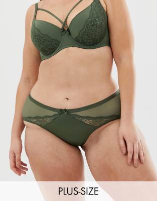 Dorina - Plus Size - Hipster ondergoed van 'blair' kant in kaki-Groen Groen