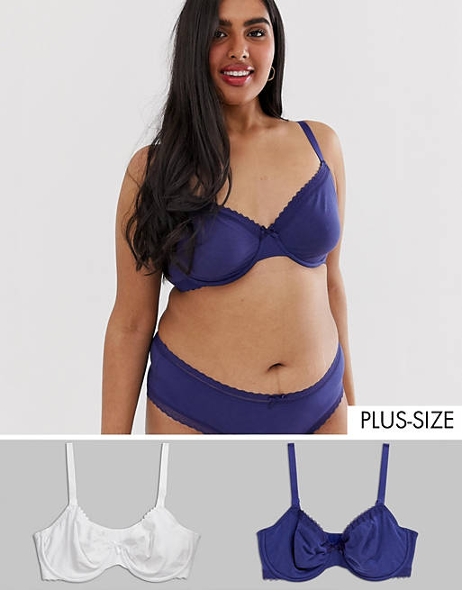 Dorina Plus Size Lila 2 pack organic cotton bra & hipsters set in white and  navy