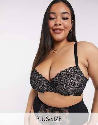 Dorina Plus Size Blake lightly padded lace plunge bra in black - ShopStyle