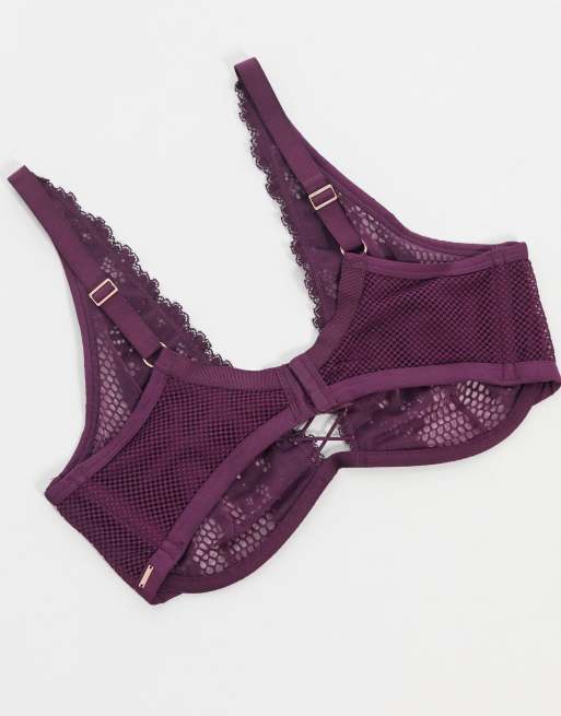 Dorina Plus Size Skye high apex lace front detail bra in burgundy, 2 of 4