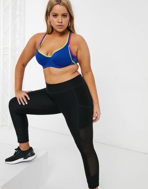 Dorina Plus Size Spirit high impact wired sports bra in blue, 4 of 4