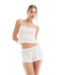 [Dorina] Dorina pointelle floaty shorts with pink rosebud detail in ivory-White 14 WHITE