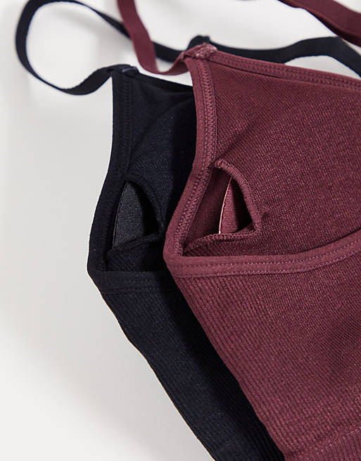 Dorina Revive nylon blend lightly padded seamless bralette 2 pack in black  and red - MULTI