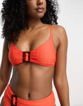 Rip Curl deep V rib triangle bikini top in red - RED