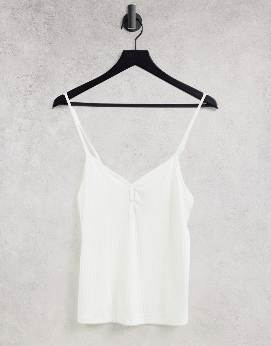 Dorina Silence eco rib modal button front cami top in ivory-White