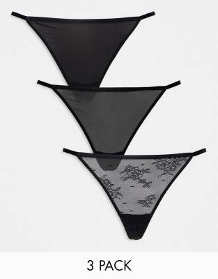 Dorina – Svarta stringtrosor med g-string i spets och mesh, 3-pack | ASOS