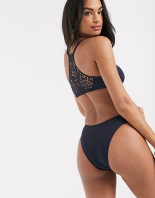 Dorina - Tazetta - Slip bikini brasiliano vita alta in pizzo blu navy | ASOS