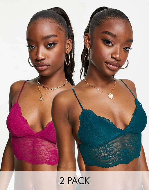 Dorina Thrive lace lightly padded longline bralette 2 pack in