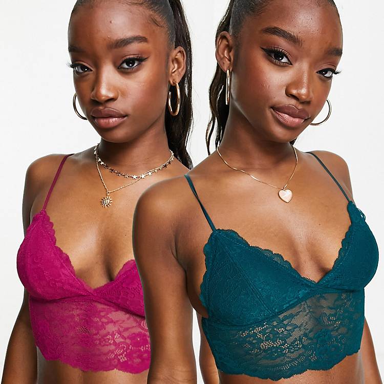 Dorina Thrive lace lightly padded longline bralette 2 pack in green and red