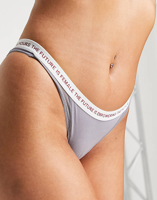 Dorina Valiant high leg brazilian brief with logo waistband in grey - GREY