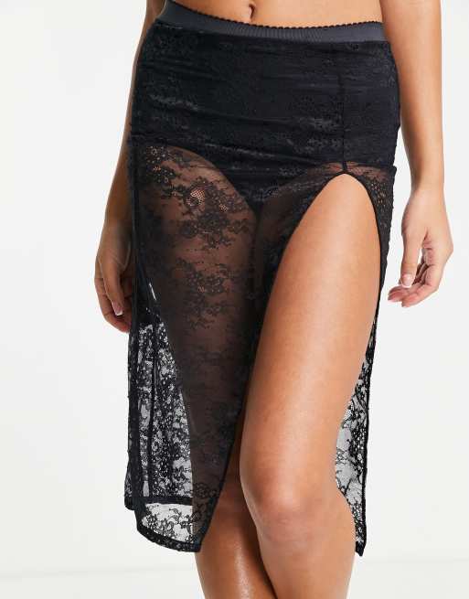 Dorina x RAYE - Regardless - Gonna in raso e pizzo nero - BLACK